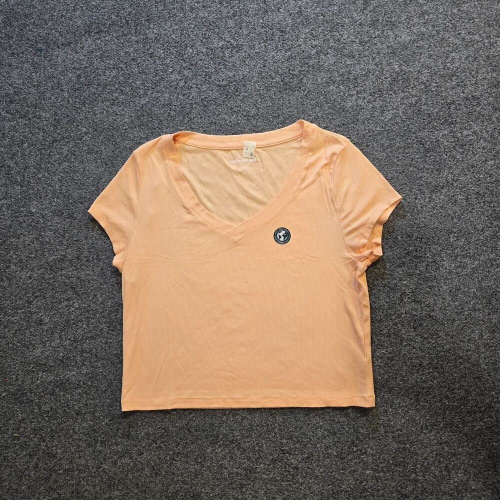 Aeropostale Top Womens Size XXL Orange Ribbed Short Sleeve Cropped Soft Casual